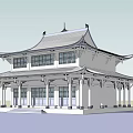 Ancient Chinese Architecture With Two Story Structure Tiled Roof And Overhanging Eaves
