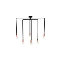 Modern Black Metal Chandelier With Copper Base And Clear Glass Bulbs