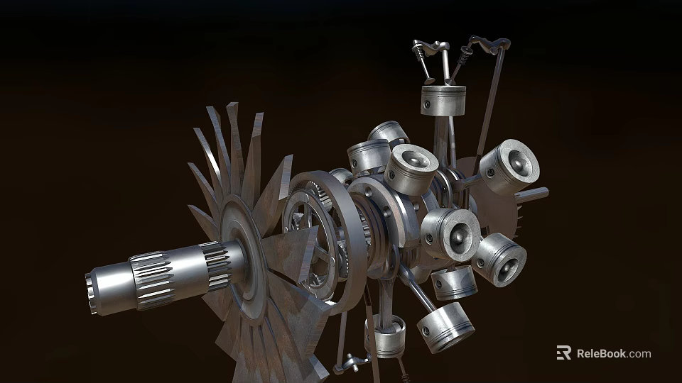 Heavy Duty Industrial Equipment With Gear Piston Shaft And Mechanical Components 3d model 