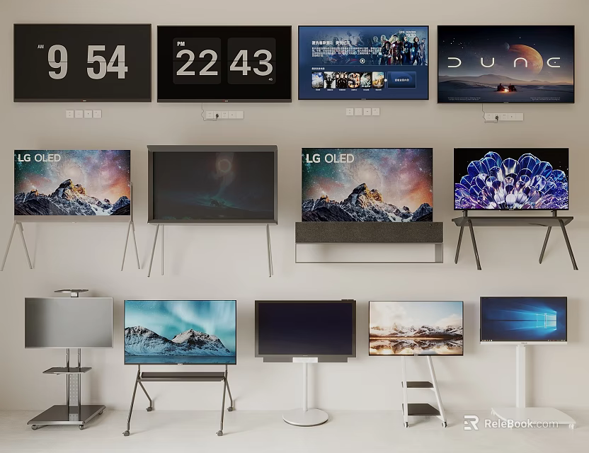 LG OLED TVs Showcase Various Display Styles With Scenic Time And Starry Images On Stands 3d model 