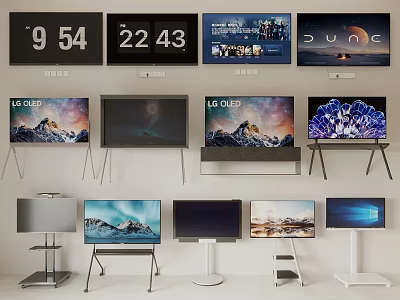 LG OLED TVs Showcase Various Display Styles With Scenic Time And Starry Images On Stands 3d model