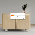 Modern Light Wood Sideboard With Two Doors Decorative Legs And Vase With Green Plant