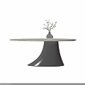 Round Two Tiered Dining Table with Light Colored Top Black Base Decorative Vase and Twigs 3d model
