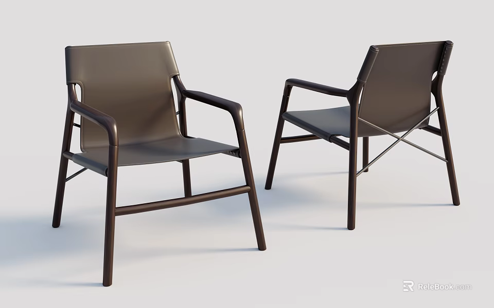 Two Modern Leisure Chairs With Leather Seats And Metal Frames Design 3d model 