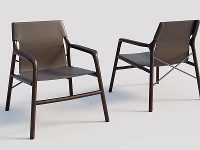 Two Modern Leisure Chairs With Leather Seats And Metal Frames Design 3d model