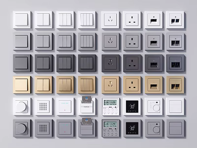 Various Styles Of Modern Switch Panels In Different Colors For Home Use 3d model