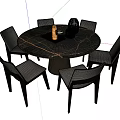 Modern Round Dining Table Set With Light Upholstered Chairs And Decorative Items 3d model