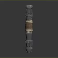 Vertical Metallic Weapon With Brown Wrapped Section And Intricate Mechanical Details