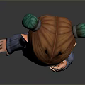 Cute Cartoon Girl Game Movie Character With Red Brown Hair Green Hair Ties Gray Sweater