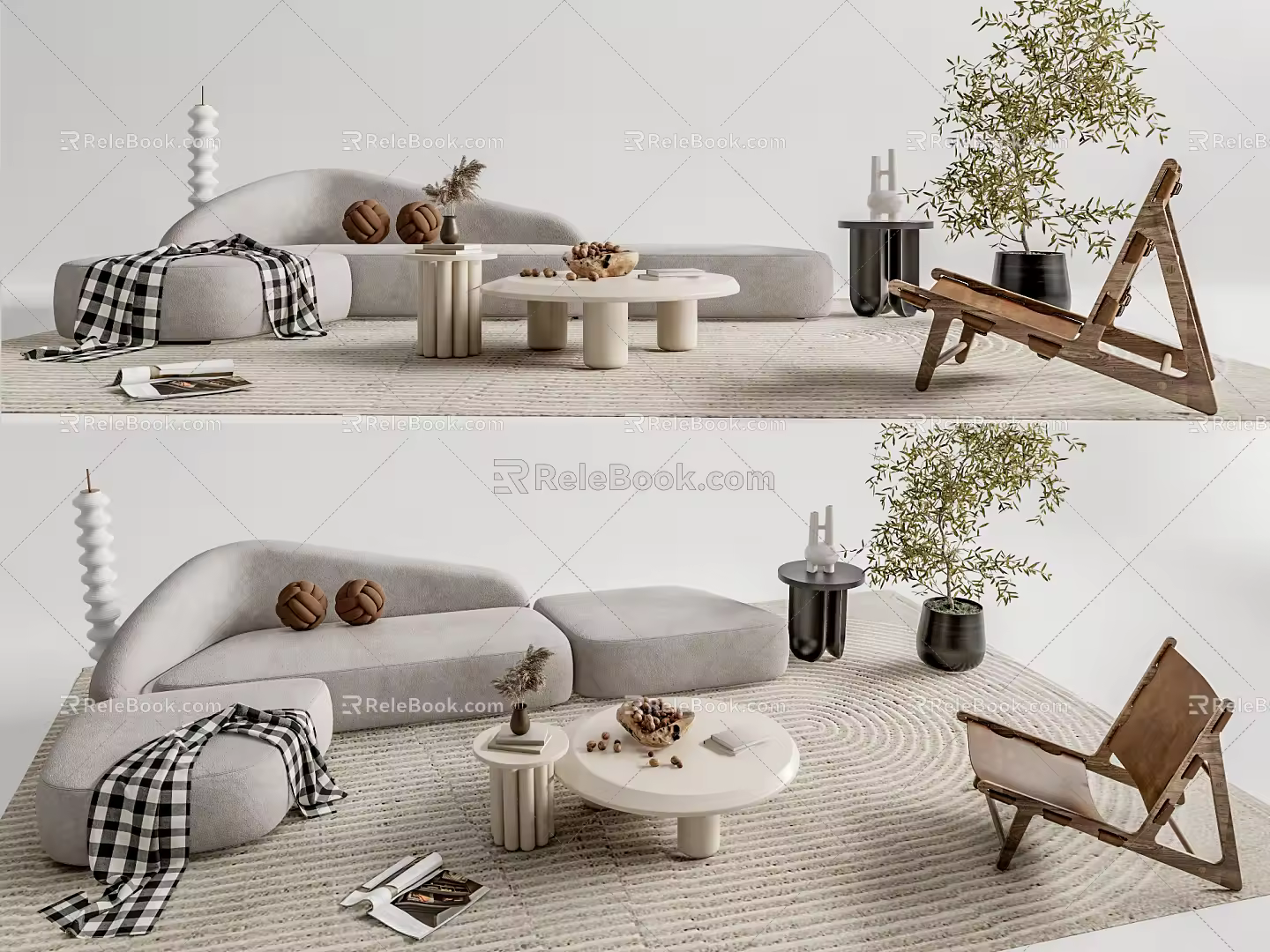Quiet sofa tea table combination 3d model