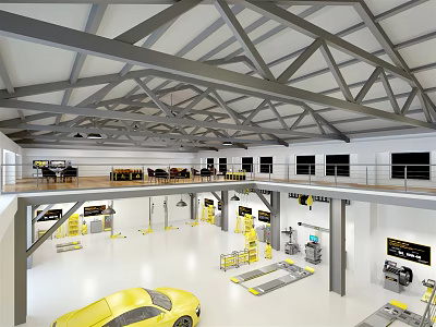 4S Car Dealership Spacious Interior With Two Floor Layout Repair Tools And Vehicle Display Area 3d model
