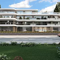 Modern Multistory Guesthouse Building With Multiple Balconies Lush Greenery And Front Lawn