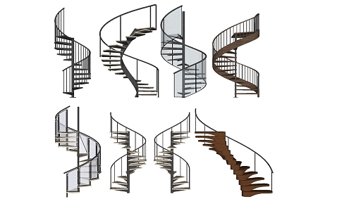 Simple revolving stair glass handrail stair marble tread 3d model