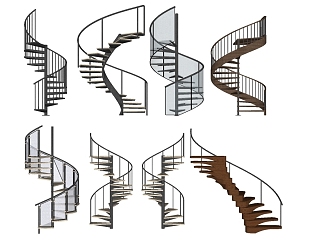 Simple revolving stair glass handrail stair marble tread 3d model