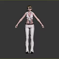 3D Female Character Wearing White Top And Pants With Red Belt Standing In Gray Background