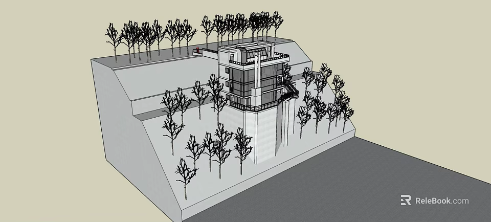 Stunning Modern Detached Villa on Slope with Surrounding Trees and Contemporary Design 3d model 