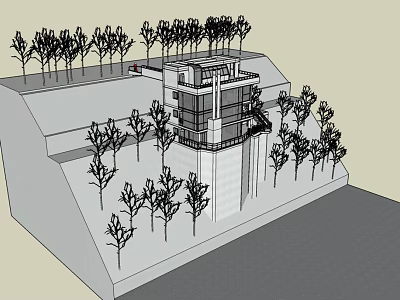 Stunning Modern Detached Villa on Slope with Surrounding Trees and Contemporary Design 3d model