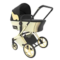 Babyjoy Black Baby Stroller With Gold Wings And Decorative Gold Wheels Frame Details