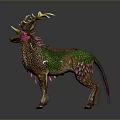Colorful Decorated Deer with Ornate Antlers and Feather Like Patterns in Decorative Art Style