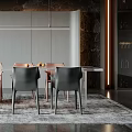 Elegant Modern Restaurant Dining Table With Chairs Marble Wall And Wine Cabinet Rug