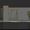 Bamboo Themed Decorative Display Design With Leaf Pattern Screens And Small Tree 3d model