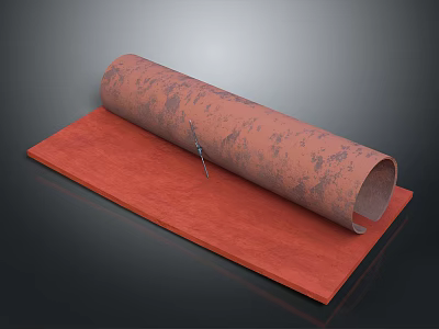 Rusty Metal Tube Weapon Component Displayed On Red Mat Surface 3d model