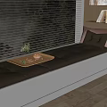 Cozy Bay Window Seat With Padded Cushion Wooden Tray Small Plant Pillows And Bookshelf