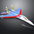 Detailed Blue Red White Fighter Jet Model With Yellow Wing Emblems 3d model