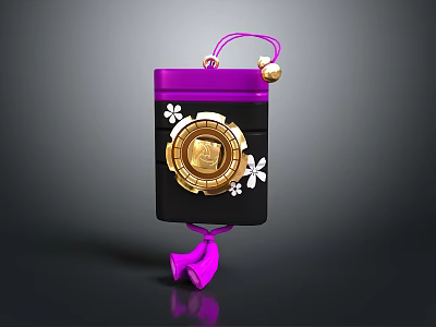 Purple Black Commercial Equipment With Golden Emblem White Floral Patterns Top Handle And Supports 3d model