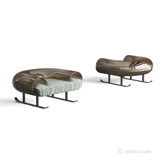 Modern Single Sofa With Translucent Backrest Light Gray Cushion And Black Metal Legs 3d model 