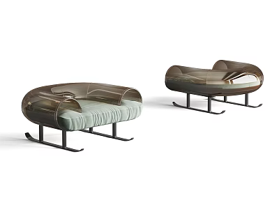 Modern Single Sofa With Translucent Backrest Light Gray Cushion And Black Metal Legs 3d model