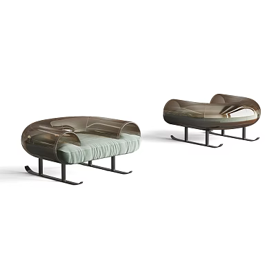 Modern Single Sofa With Translucent Backrest Light Gray Cushion And Black Metal Legs 3d model