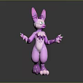 Pink Creature Character with Rabbit Ears Green Eyes Spotted Design and Green Claws