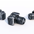 Three Black Digital Cameras With Different Angles And Body Design Features 3d model