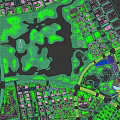 Aerial City Planning with Modern Buildings Green Spaces Lakes and Road Networks