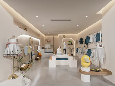 Bright Modern Clothing Store Interior With Fashion Apparel Hanging Clothes And Mannequin Displays 3d model