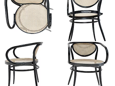 Modern Single Chair With Black Frame And Rattan Seat Design 3d model