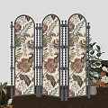 French retro folding screen partition 3d model