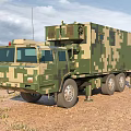 Military Camouflage Functional Vehicle With Antenna And Equipment In Desert Terrain