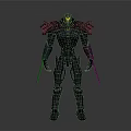 Dark Blue Sci Fi Mech Warrior Character With Yellow Accents And Arm Blades