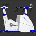 White and Blue Technogym Stationary Exercise Bike with Handlebars and Seat