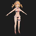 Anime Woman with Twin Tails in Maid Outfit Red White Clothing Black Stockings Red Shoes