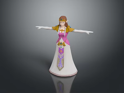 Fantasy Game Movie Character With White And Purple Dress Golden Headdress Extended Arms Pose 3d model