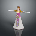 Fantasy Game Movie Character With White And Purple Dress Golden Headdress Extended Arms Pose