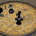Yellow Patterned Round Rug With Vase Flowers And Green Plant On Wooden Floor