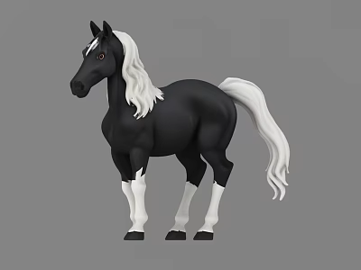 Black Horse Figurine With White Mane Tail And Legs Standing Pose Model 3d model