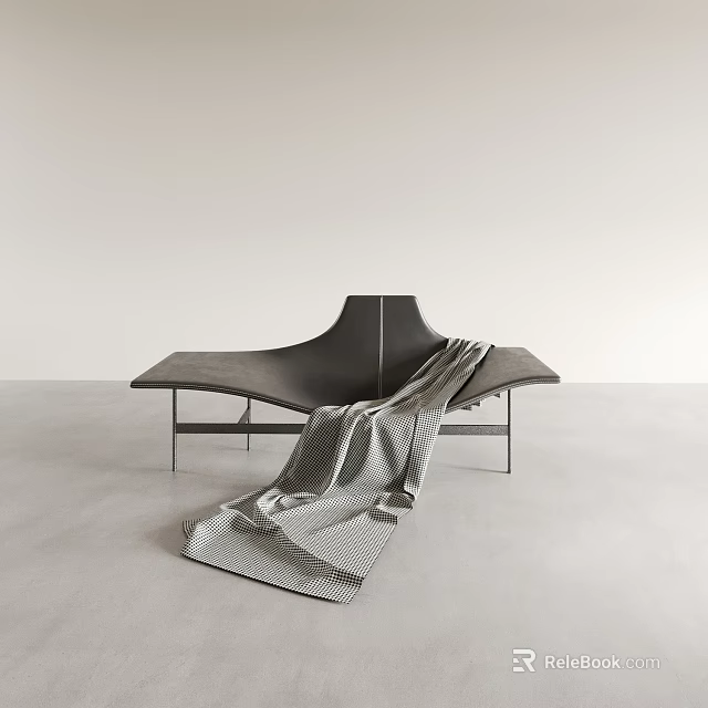 Modern Black Upholstered Chaise Lounge with Gray Textured Throw Blanket in Minimalist Interior 3d model 