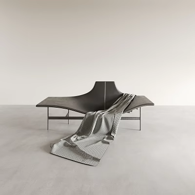 Modern Black Upholstered Chaise Lounge with Gray Textured Throw Blanket in Minimalist Interior 3d model