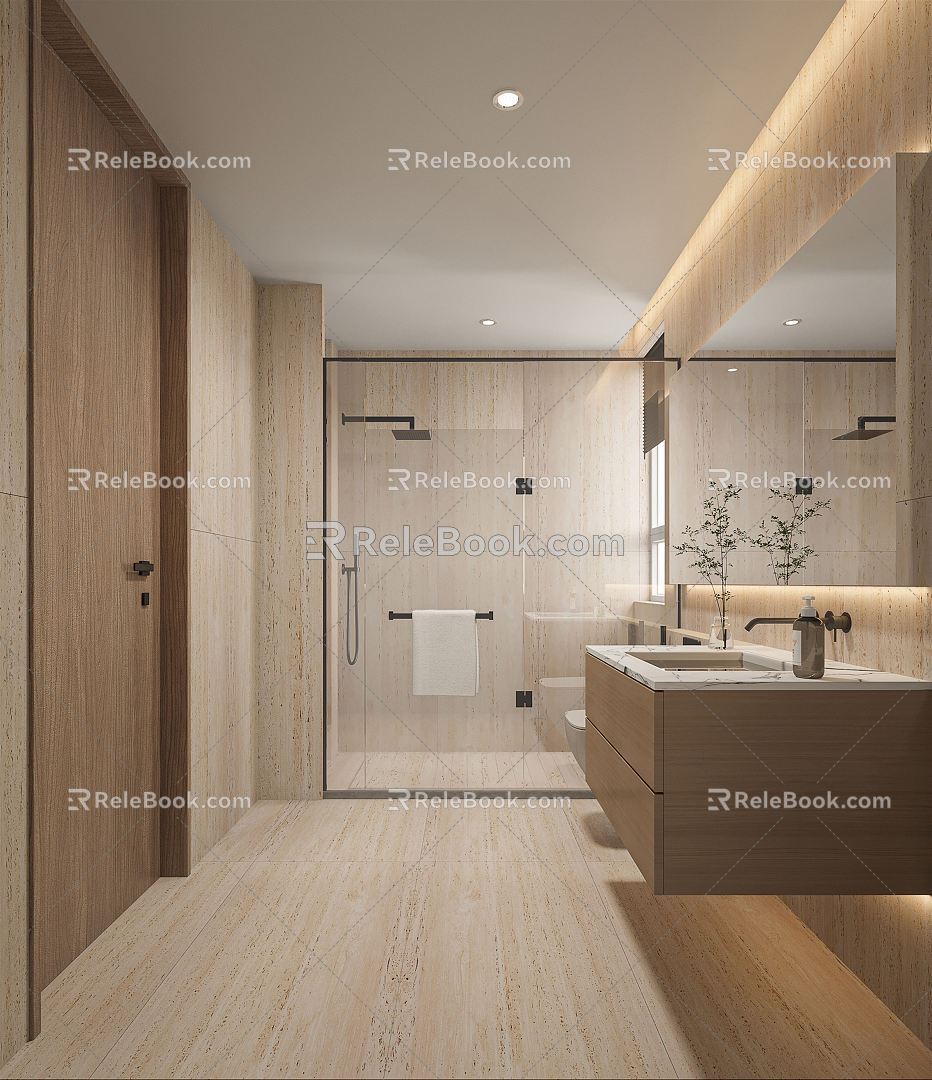 Modern Toilet Shower Room Toilet Washbasin Hotel Toilet Main Bathroom Log 3d model