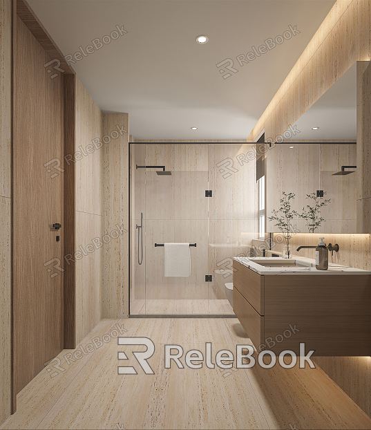 Modern Toilet Shower Room Toilet Washbasin Hotel Toilet Main Bathroom Log model